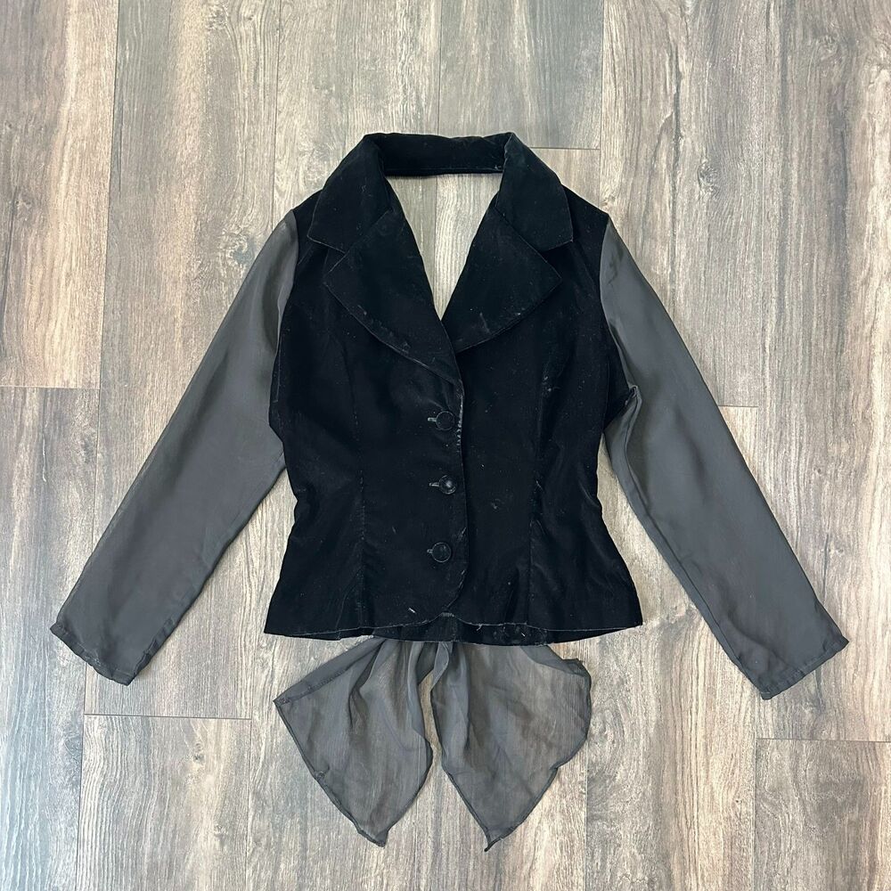 Vintage 90's DAM American Concept Black Velour Sheer Long Sleeve Cutout Medium